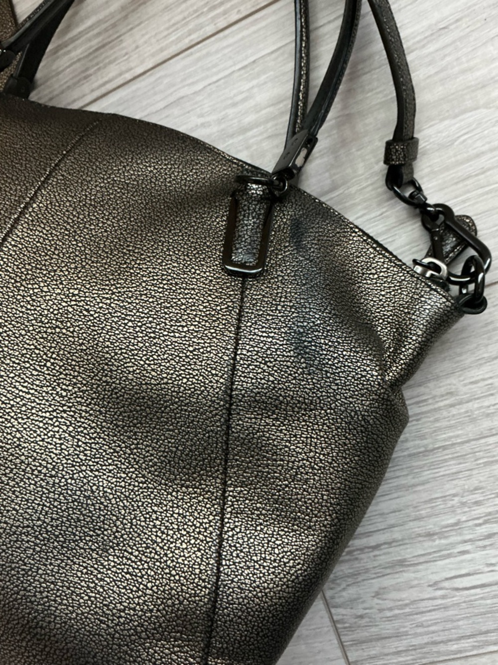 Coach Metallic Gunmetal Pebbled Leather Satchel with Strap - Picture 5 of 10